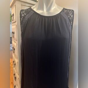 Ann Taylor Loft Navy Sleeveless Top with Lace Detail